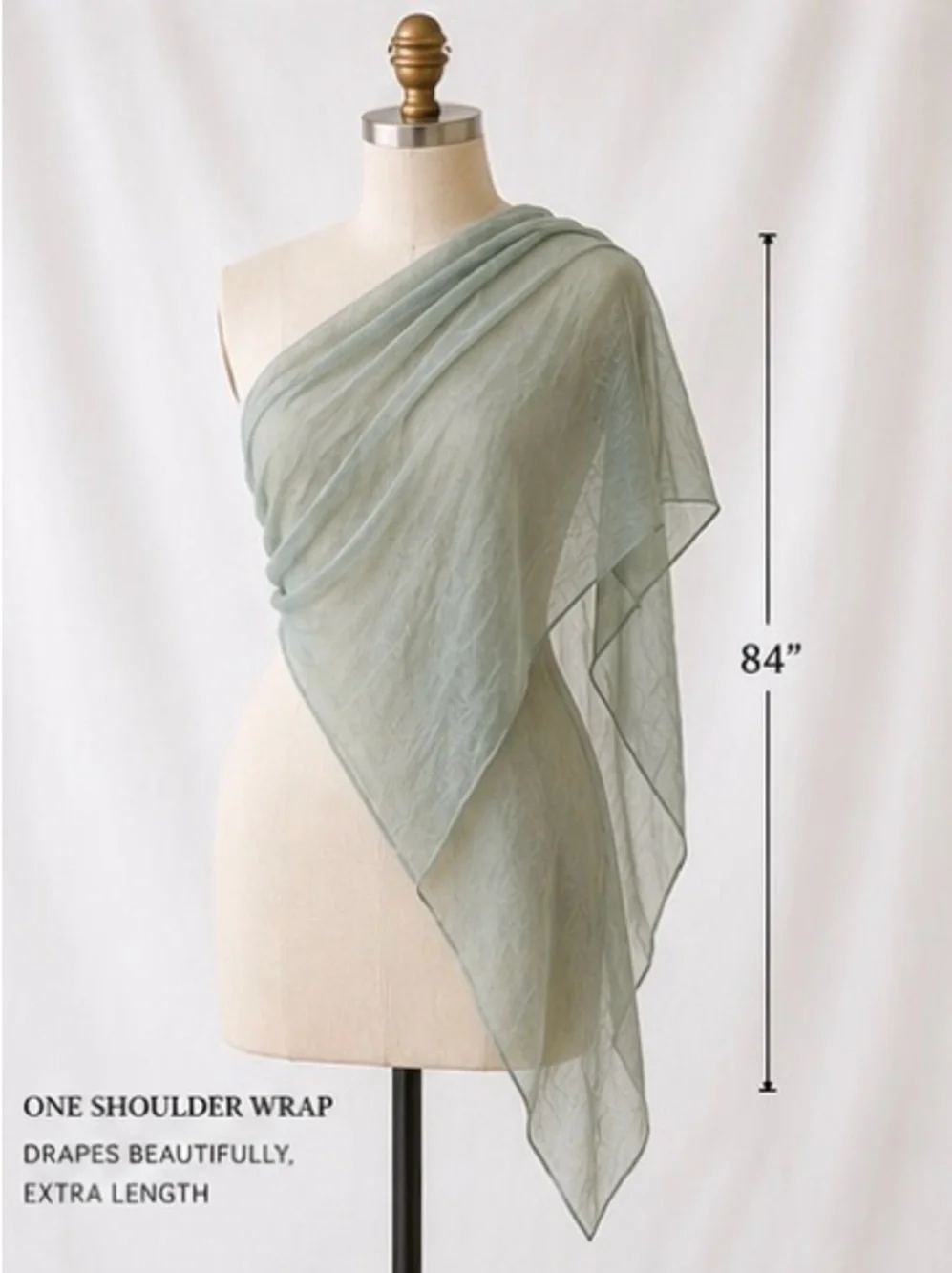 Carmen Marc Valvo 100% Silk Sage Green Chiffon Long Scarf Wrap Shawl 84”